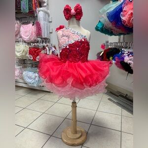 Size 4 Two Tone Pink Beaded Cupcake Pageant Dress With Matching Bow NWT